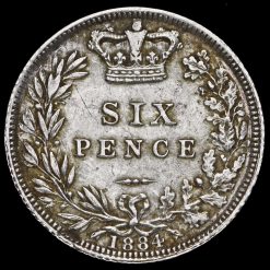 1884 Queen Victoria Young Head Silver Sixpence Reverse