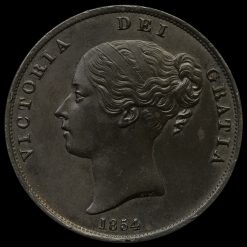 1854 Queen Victoria Young Head Copper Penny Obverse