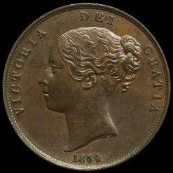 1854 Queen Victoria Young Head Copper Penny Obverse