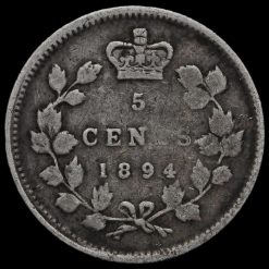 Canada 1894 Queen Victoria Silver 5 Cents Reverse