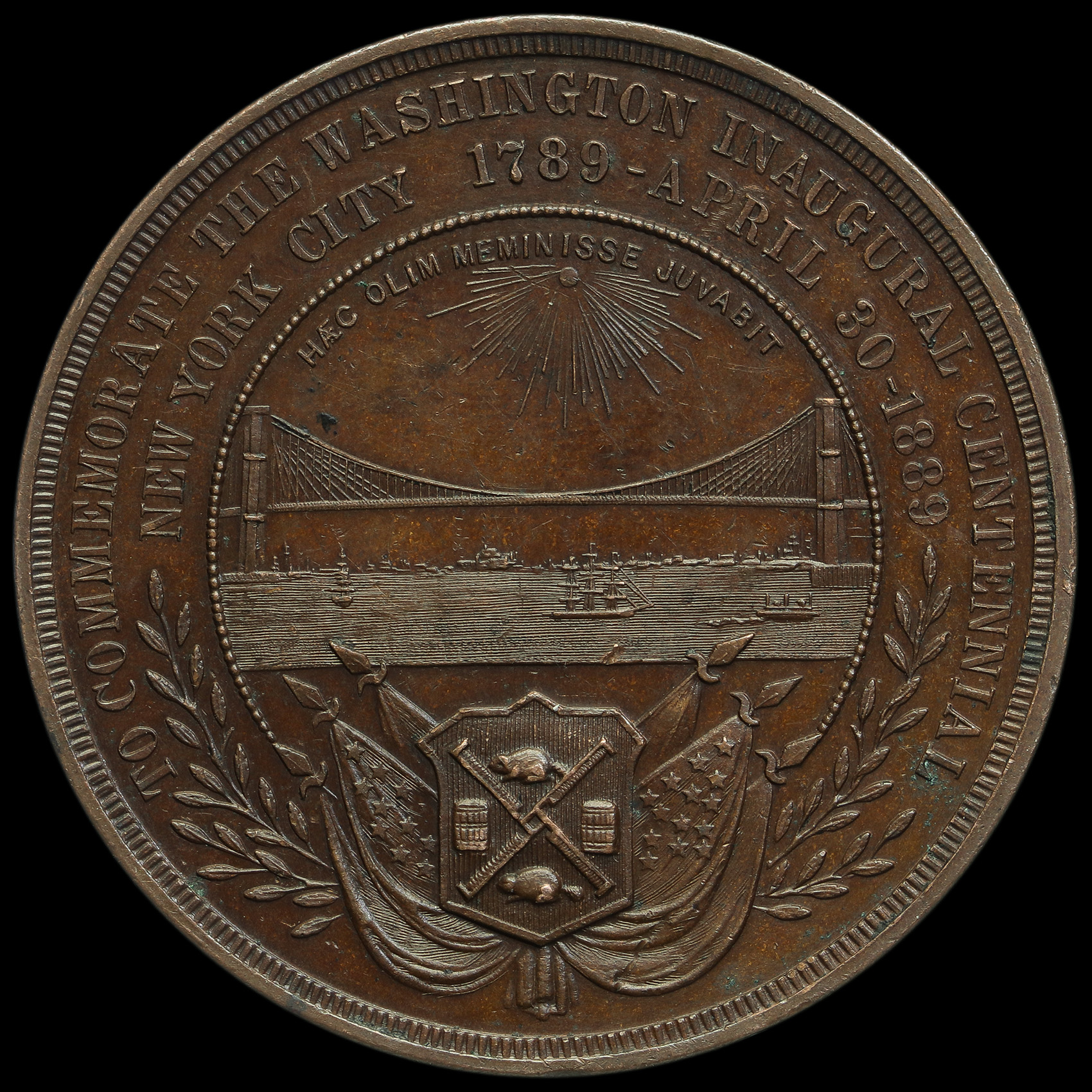 USA 1889 Washington Inaugural Centennial Commemorative Copper Medal Reverse