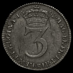 1692 William and Mary Early Milled Silver Maundy Threepence Reverse
