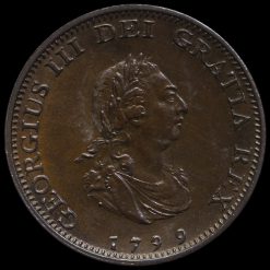 1799 George III Early Milled Copper Farthing Obverse