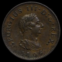 1806 George III Early Milled Copper Farthing Obverse