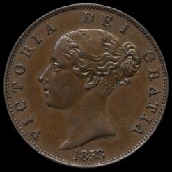 1858 Queen Victoria Young Head Copper Halfpenny Obverse