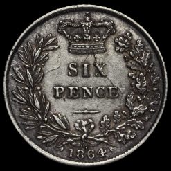 1864 Queen Victoria Young Head Silver Sixpence Reverse
