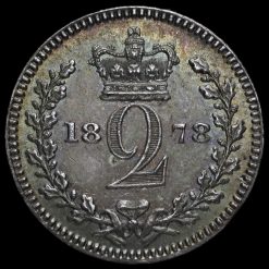 1878 Queen Victoria Young Head Silver Maundy Twopence Reverse