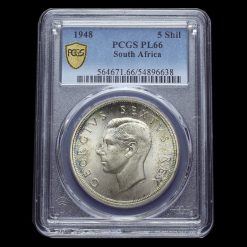 South Africa 1948 Silver 5 Shillings Coin, PCGS PL66
